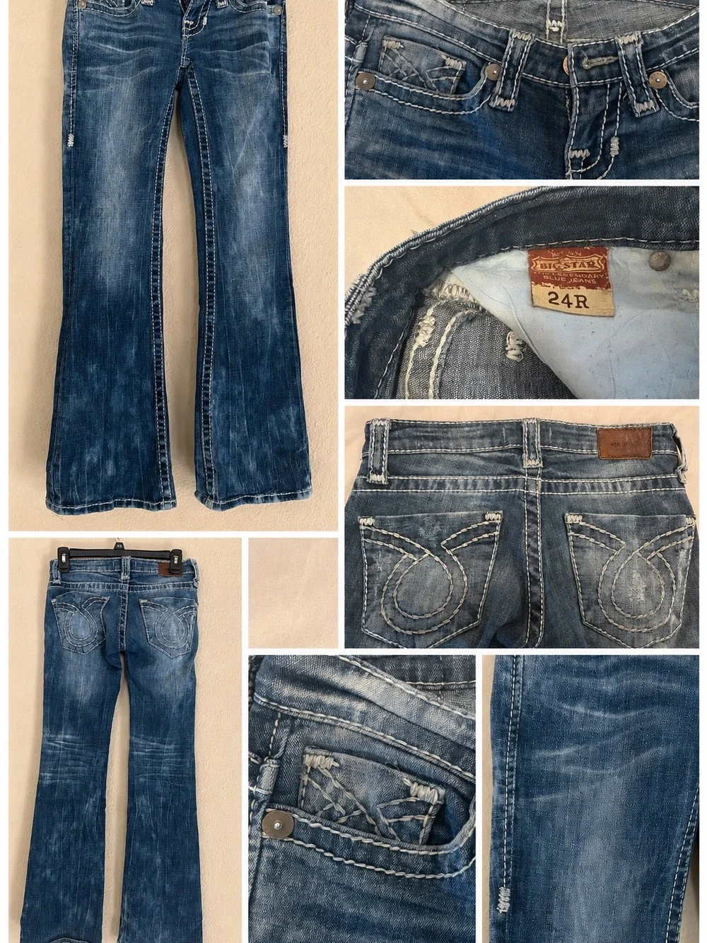 Big Star Flare Jeans Women’s 24R Medium Wash Distressed Stretch